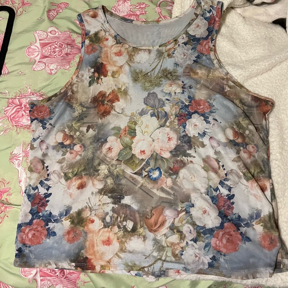 Floral Print Sleeveless Tank Top - Multicolor